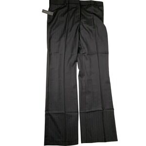 BOGARI Silk Dress Pants Women 12 Black Brown Pinstripe Career Trousers Washable